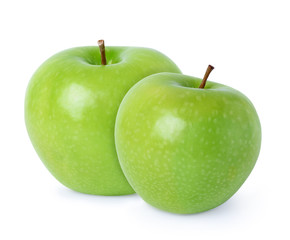 Two ripe green apples isolated on white