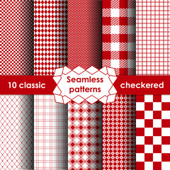 Wall Mural - Set of checkered simple red fabric seamless pattern.