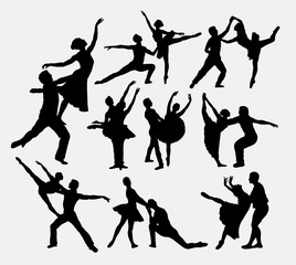 Wall Mural - Ballerina couple dancer silhouettes. Good use for symbol, web icon, logo, mascot, game elements, or any design you want. Easy to use, edit or change color.