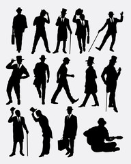 Poster - Man with hat pose silhouettes. Good use for symbol, logo, web icon, mascot, sticker, or any design you want. Easy to use.