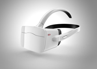 White VR headset isolated on gray background. 3D rendering image with clipping path. Original design.