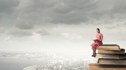 Wall Mural - woman in dress with book