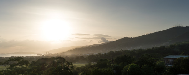 Wall Mural - Scenic view of forest during sunrise with mountain in background, Trinidad, Trinidad And Tobago