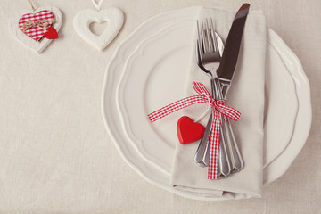 Wall Mural - Valentine table setting copy space background, selective focus, vintage tone
