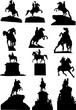 set of twelve horseman statues isolated on white