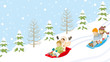 Sledding Children in winter slope