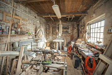 traditional old carpenter workshop interior