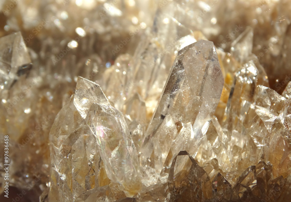 clear rock crystal quartz geode geological crystals - obrazy, fototapety, plakaty 