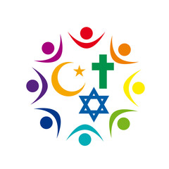 Wall Mural - Peace and dialogue between religions. Christian symbols, jew and