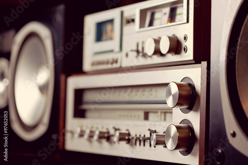 Cuadros en Lienzo Vintage audio stereo rack with cassette tape deck receiver and s