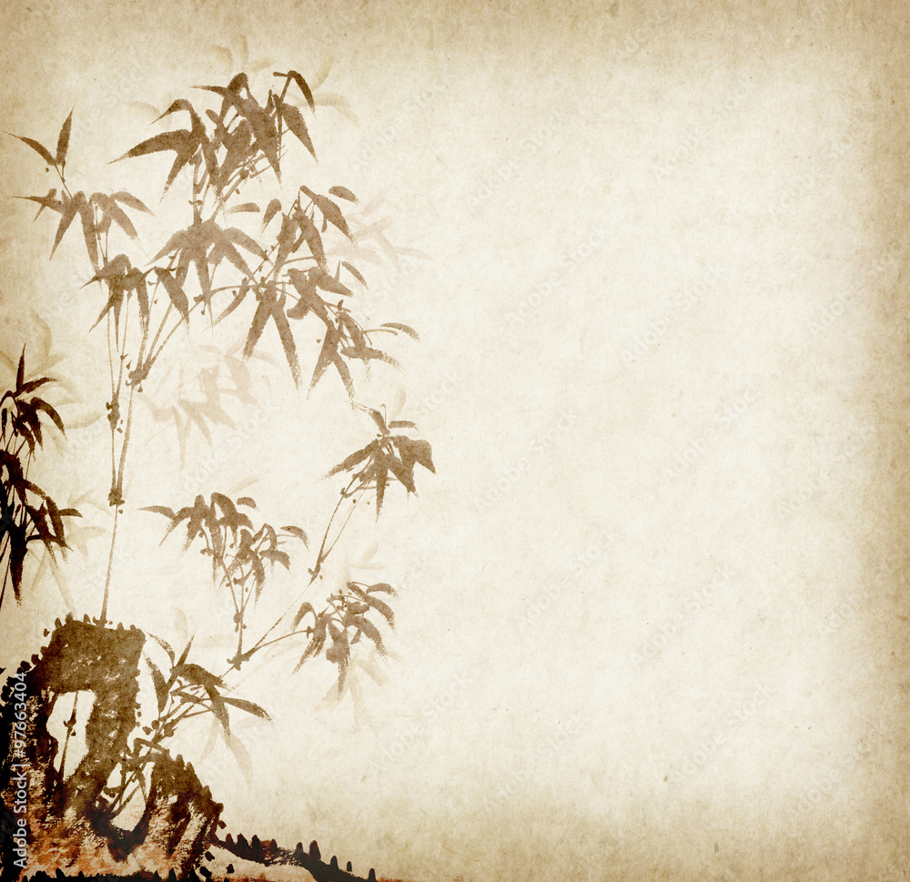 Traditional chinese painting Bamboo on old Paper Background Stock Photo |  Adobe Stock, image size:1000x969