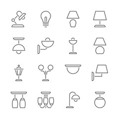 Lamp icons, thin line style, flat design