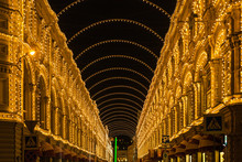 Night Illumination Of GUM Store In Moscow