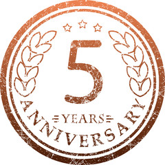 Wall Mural - Vintage anniversary 5 years round grunge round stamp. Retro styl