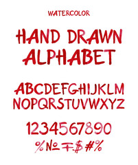 Wall Mural - watercolor hand written cherry alphabet. vector watercolor.