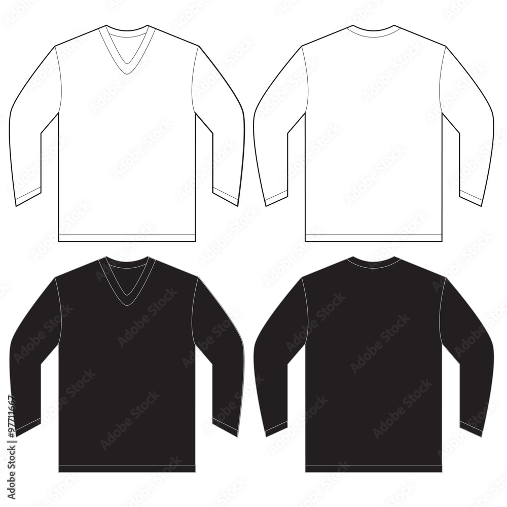 Black White Long Sleeve V-Neck Shirt Template Stock Vector | Adobe Stock