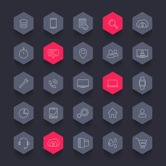 Canvas Print - 25 business, commerce, line hexagon icons pack, vector illustration