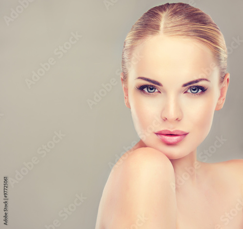 Naklejka na szybę Beautiful Young Woman with Clean Fresh Skin close up . Skin care face . Cosmetology