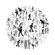 © martin951 - sport silhouettes grayscale simple icons set in circle eps10