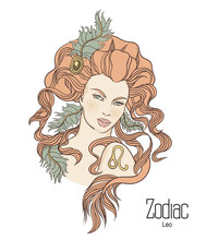 Zodiac. Vector Illustration Of Leo As Girl With Flowers. 
