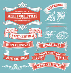 Poster - Christmas set - retro labels, banners and signs