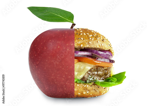 Fotografía Opciones de nutrición de alimentos saludables y no saludables concepto