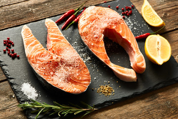 Poster - Raw salmon steaks