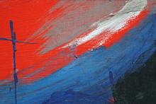 Brushstroke - White, Blue And Red Acrylic Paint  On  Metal Surfa