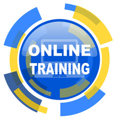 Aufkleber - online training blue yellow glossy web icon