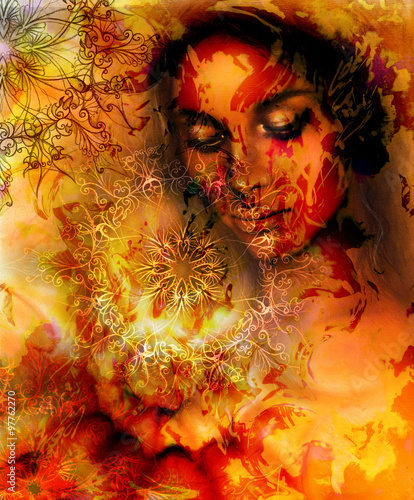 Beautiful Painting Goddess Woman With Ornamental Mandala And Color