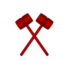 Two crossed wooden mallets in red design