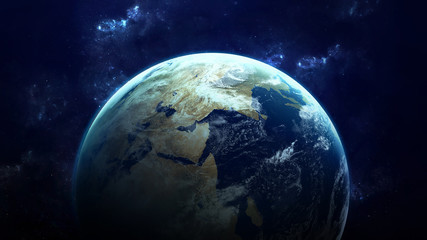 Wall Mural - high resolution planet earth view. the world globe from space in a star field showing the terrain an