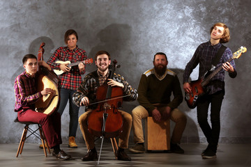 Wall Mural - Musical band on grey wall background