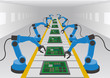 robot hands and conveyor belt, Factory automation, Industry 4.0, Internet of Things, vector illustration