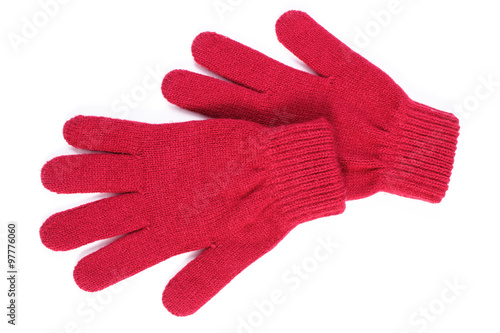 Fotografia, Obraz Pair of woolen gloves for woman on white background