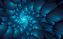 Abstract Fractal Background, Glossy Blue Spiral With Glowing Core