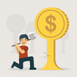 A man cutting the money tree. Business concept illustration.
