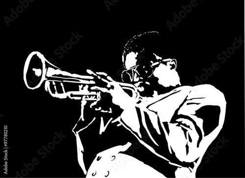 Dekoracja na wymiar  jazz-czlowiek-grajacy-na-trabce-muzyka-vintage-ilustracji-grawerowane-w-stylu-retro