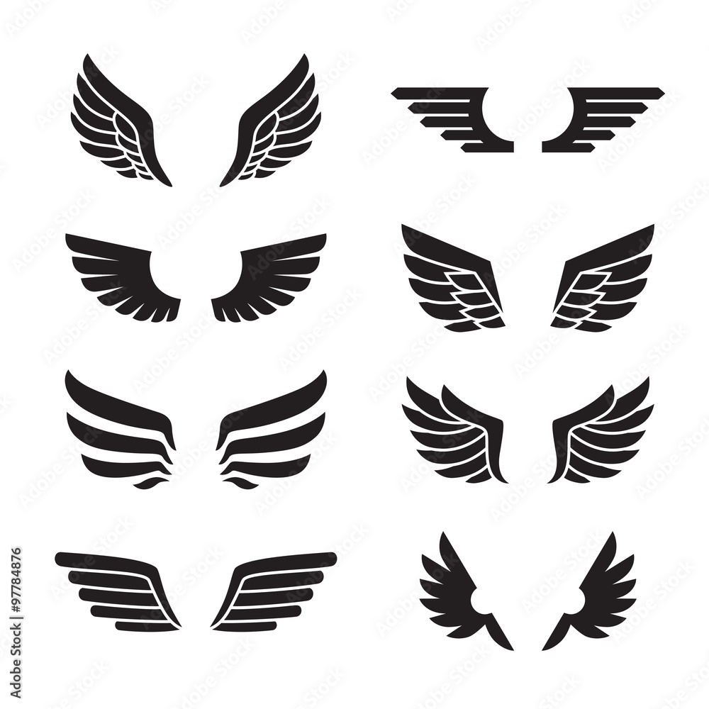 Wings black icons vector set. Modern minimalistic design. Stock Vector ...