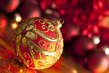 Sticker - Christmas baubles on red background