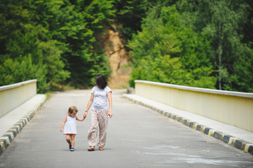 Wall Mural - Woman and Girl on Bridge