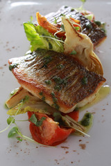 Wall Mural - Plated seabass fish meal