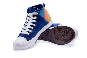 Wall Mural - Pair of high top color denim gymshoes