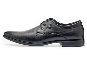 A pair of classical black leather shoes for men, with shoelaces