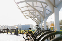Close Up Of Bicycle Street Parking Outdoors