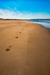 Aberdovey Aberdyfi Wales Snowdonia UK  vast beautiful seascape holiday destination footprints on the sand nostalgic concept