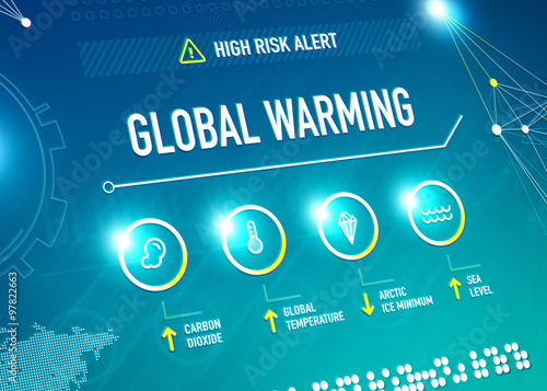 Fotografie, Obraz Global warming infographic shows key metrics that are effecting global climate c