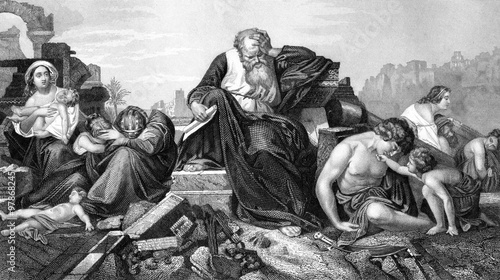 Cuadros en Lienzo An engraved illustration image of the prophet Jeremiah lamenting over Jerusalem,