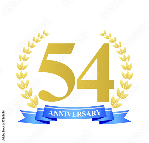 Poster 54 anniversary with blue ribbon and gold wreath