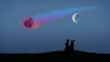Two bunnies at romantic moonlight